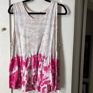 Free People Pink and Cream Tie-Dye Tank Top